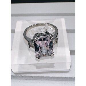 Silver Plated Cubic Zirconia Princess Cut Ring Size 9 Fashion Jewelry